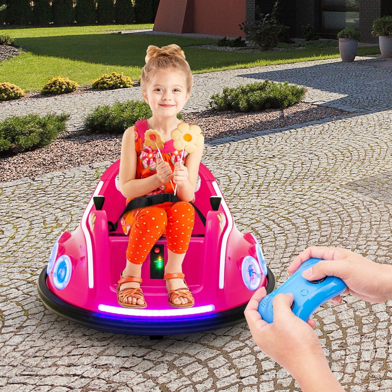 12V Electric Ride On Car with Remote Control and Flashing LED Lights, Pink Powered Ride On Toys   at Gallery Canada