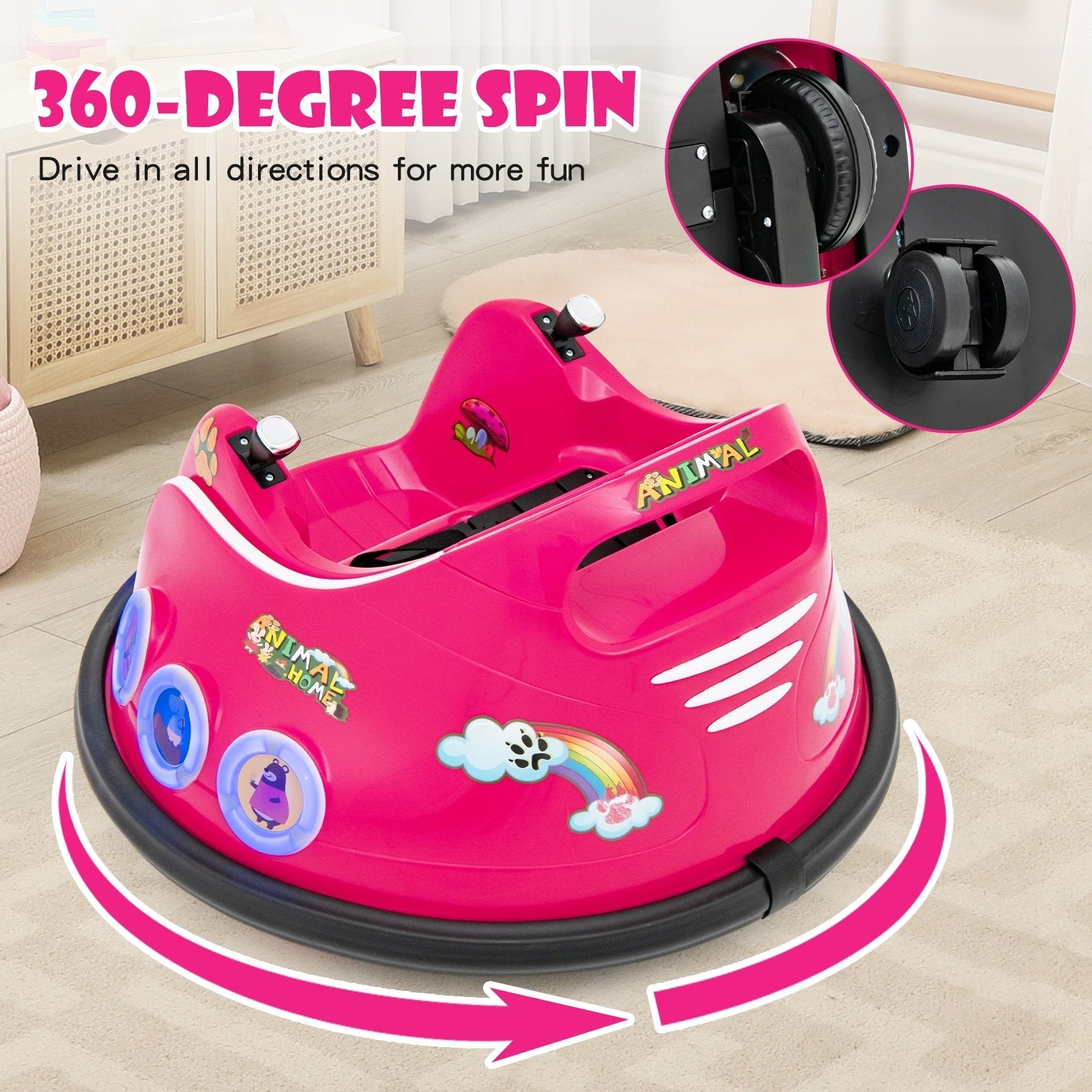 12V Electric Ride On Car with Remote Control and Flashing LED Lights, Pink Powered Ride On Toys   at Gallery Canada