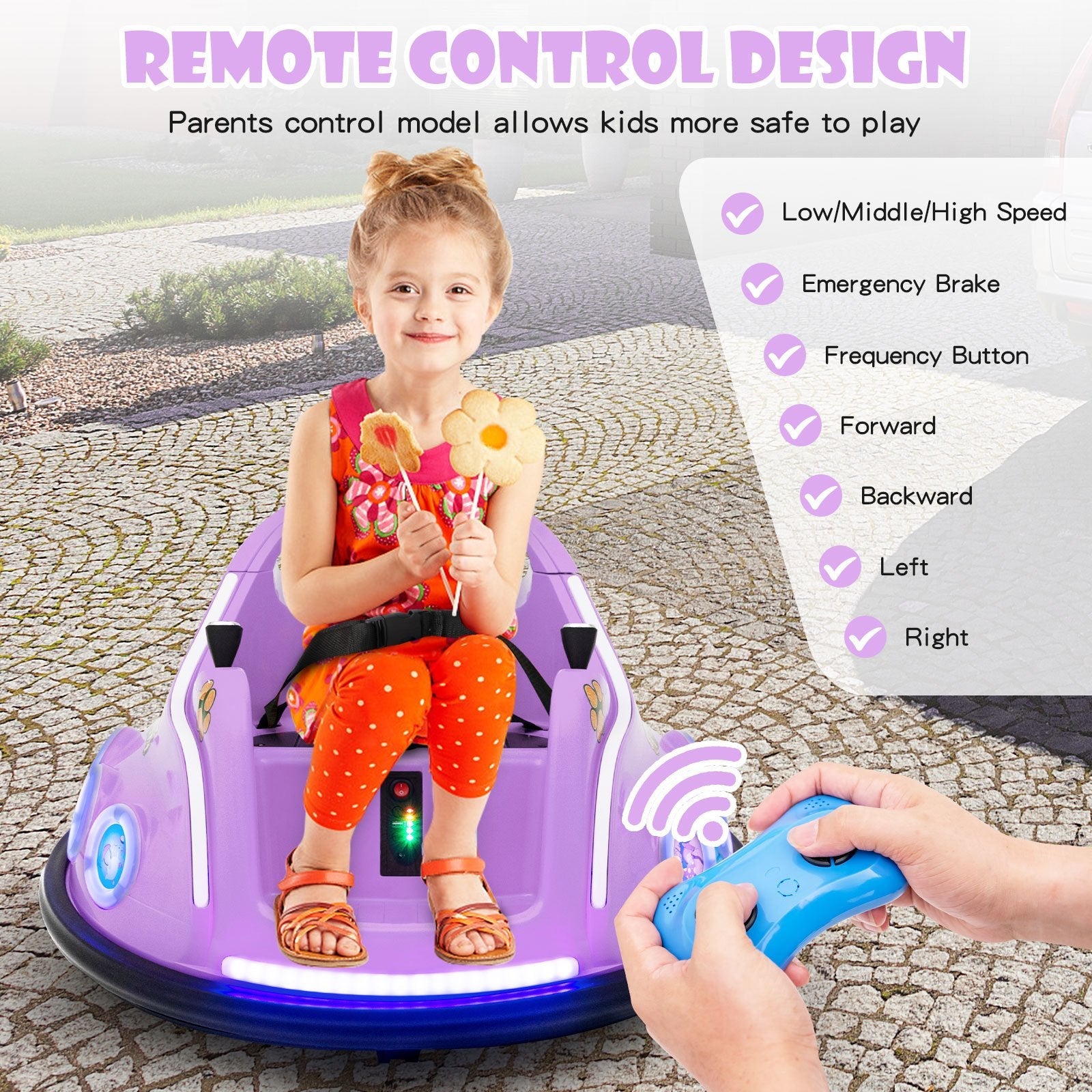 12V Electric Ride On Car with Remote Control and Flashing LED Lights, Purple Powered Ride On Toys   at Gallery Canada