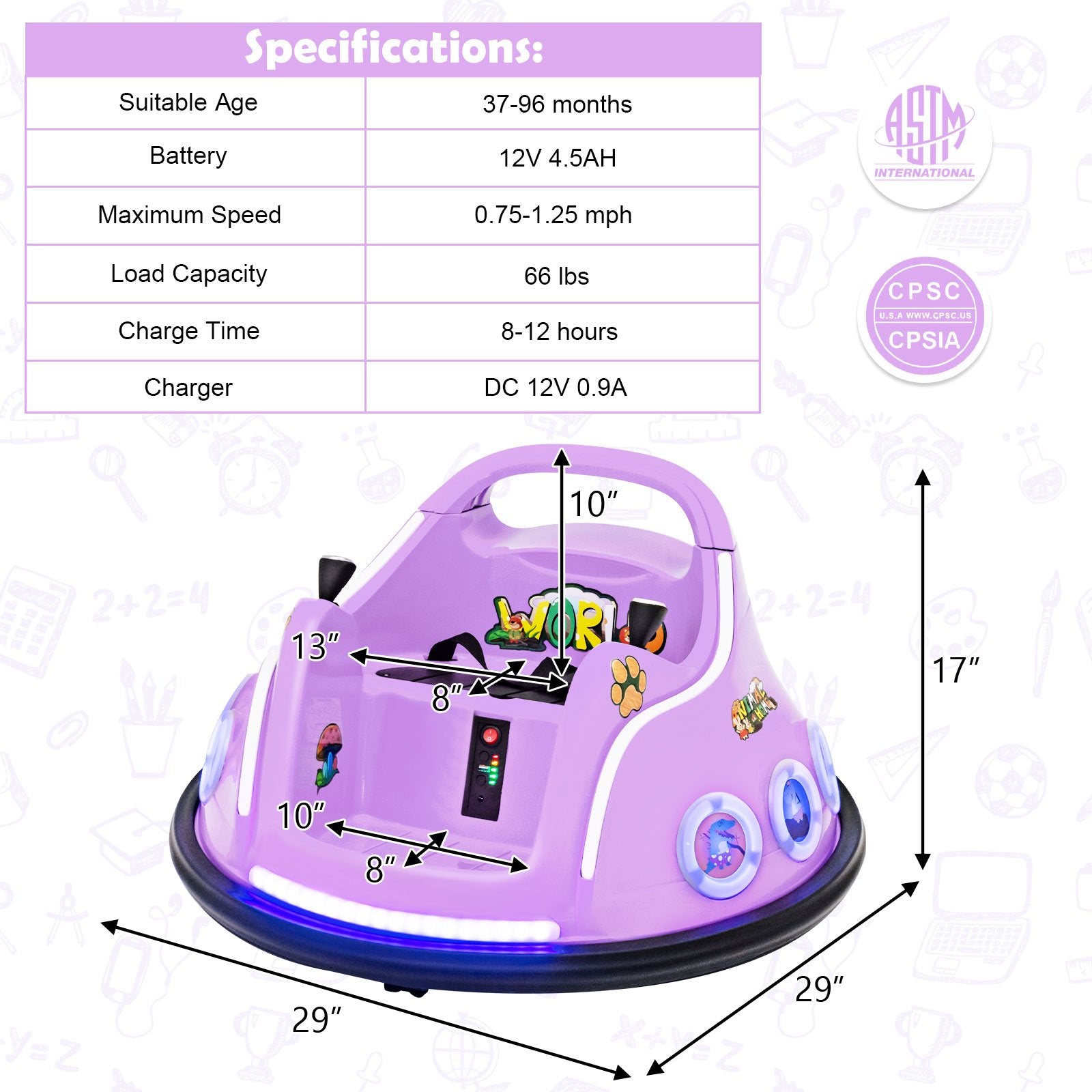 12V Electric Ride On Car with Remote Control and Flashing LED Lights, Purple Powered Ride On Toys   at Gallery Canada