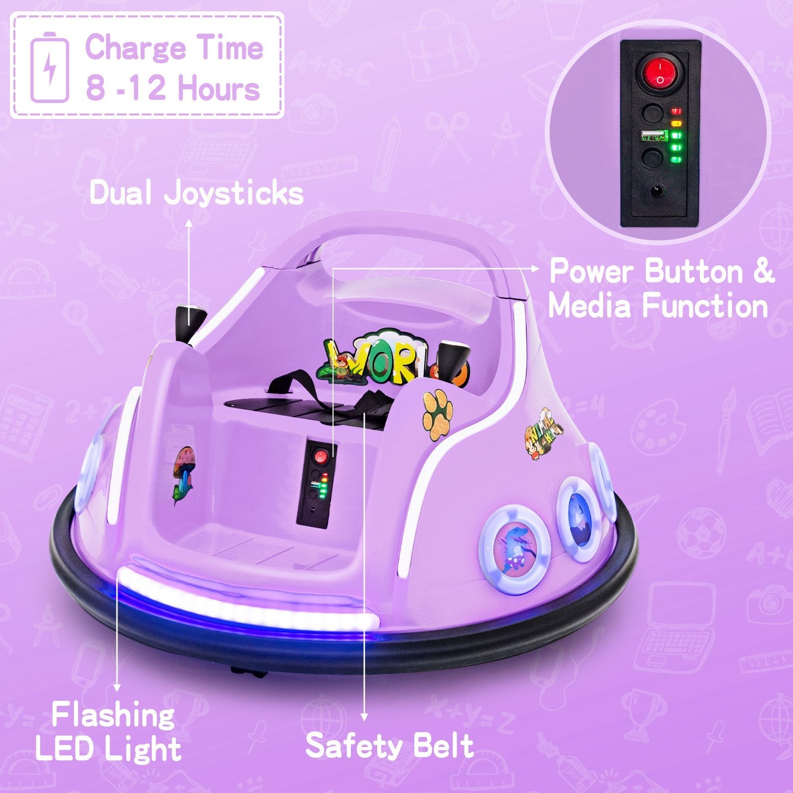 12V Electric Ride On Car with Remote Control and Flashing LED Lights, Purple Powered Ride On Toys   at Gallery Canada