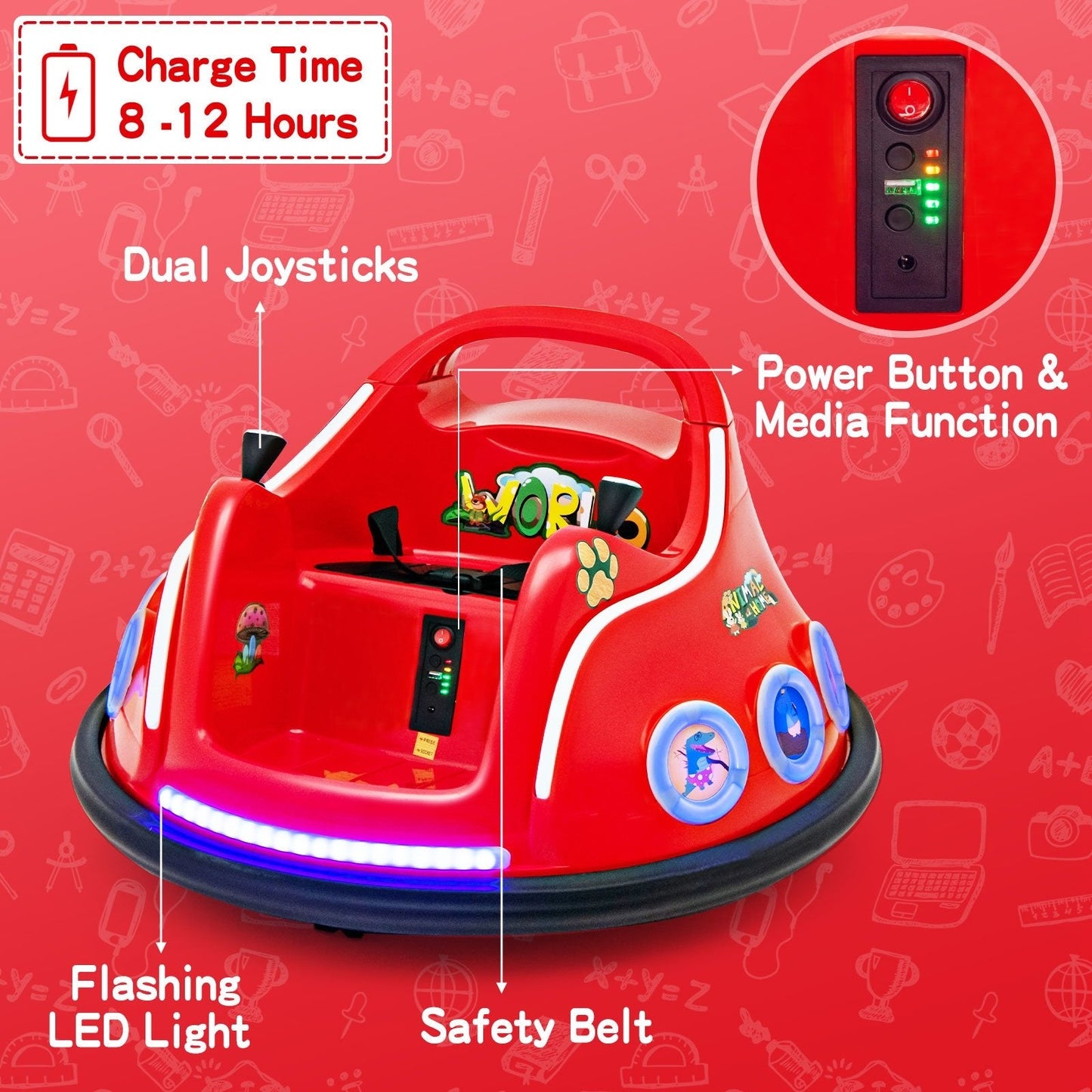 12V Electric Ride On Car with Remote Control and Flashing LED Lights, Red Powered Ride On Toys   at Gallery Canada