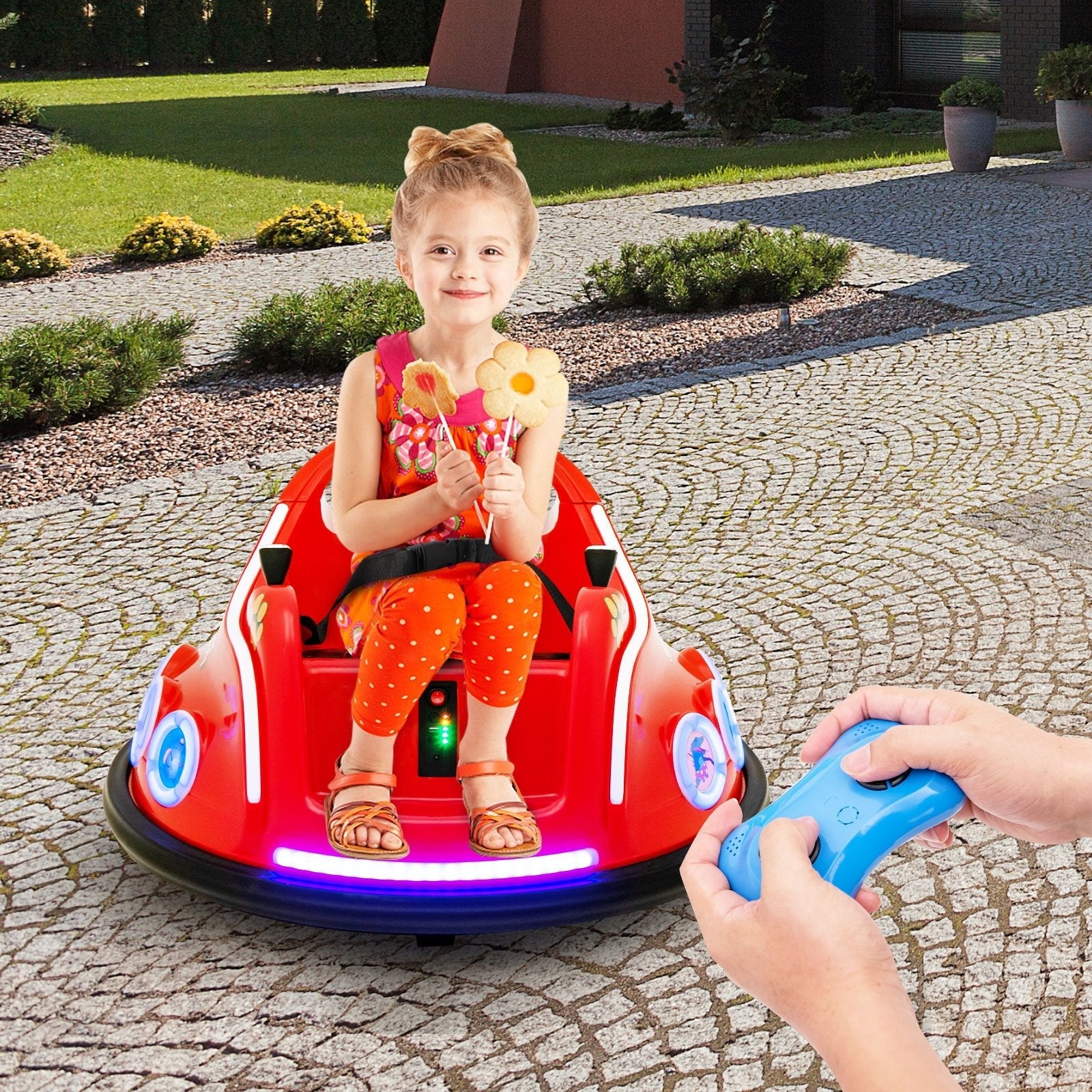 12V Electric Ride On Car with Remote Control and Flashing LED Lights, Red Powered Ride On Toys   at Gallery Canada