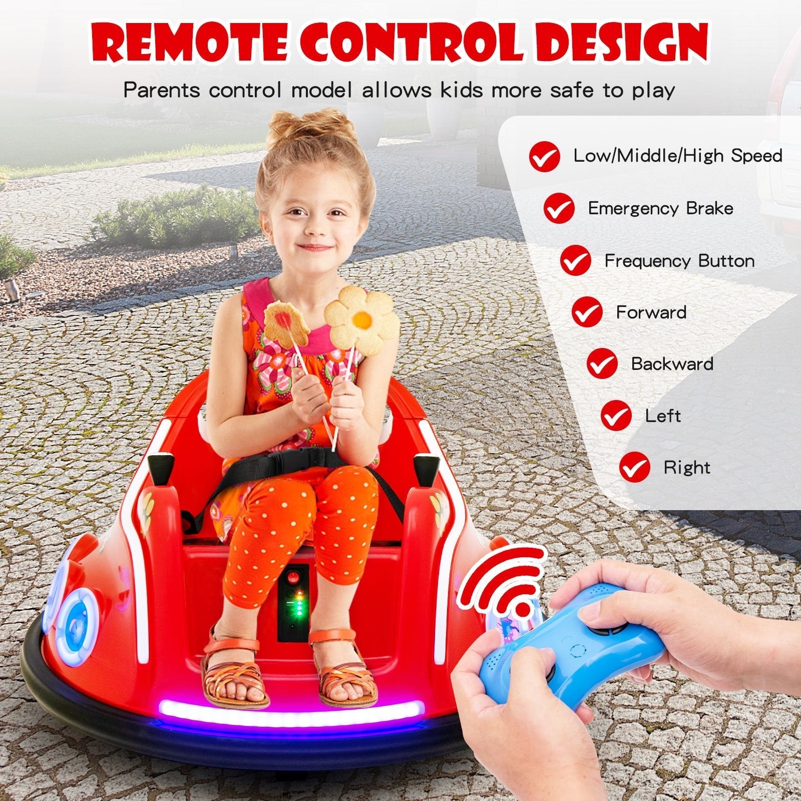 12V Electric Ride On Car with Remote Control and Flashing LED Lights, Red Powered Ride On Toys   at Gallery Canada