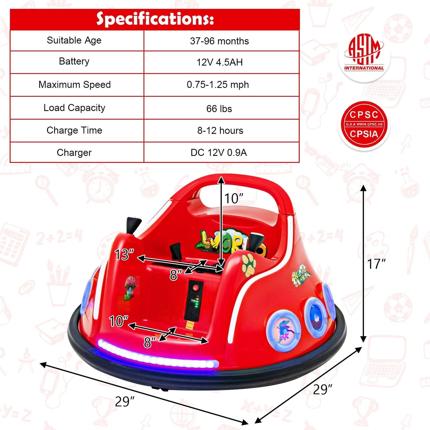 12V Electric Ride On Car with Remote Control and Flashing LED Lights, Red Powered Ride On Toys   at Gallery Canada