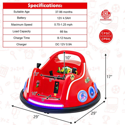 12V Electric Ride On Car with Remote Control and Flashing LED Lights, Red Powered Ride On Toys   at Gallery Canada