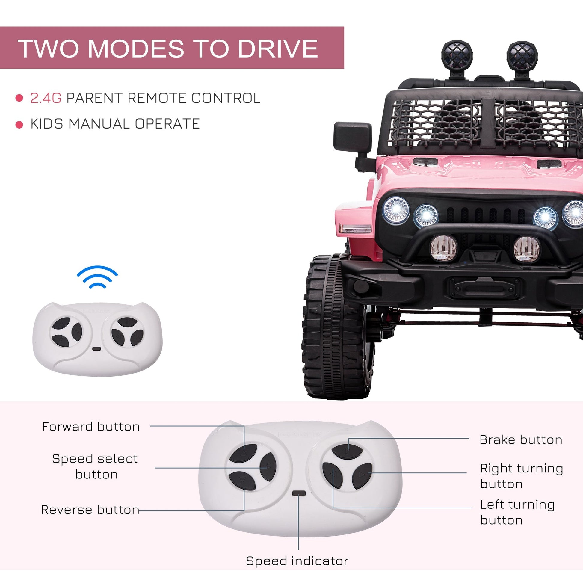 12V Electric Truck Off Road Electric Pickup with Remote Control, Adjustable Speed, Ride on Car for Kids, Pink Electric Toy Cars   at Gallery Canada