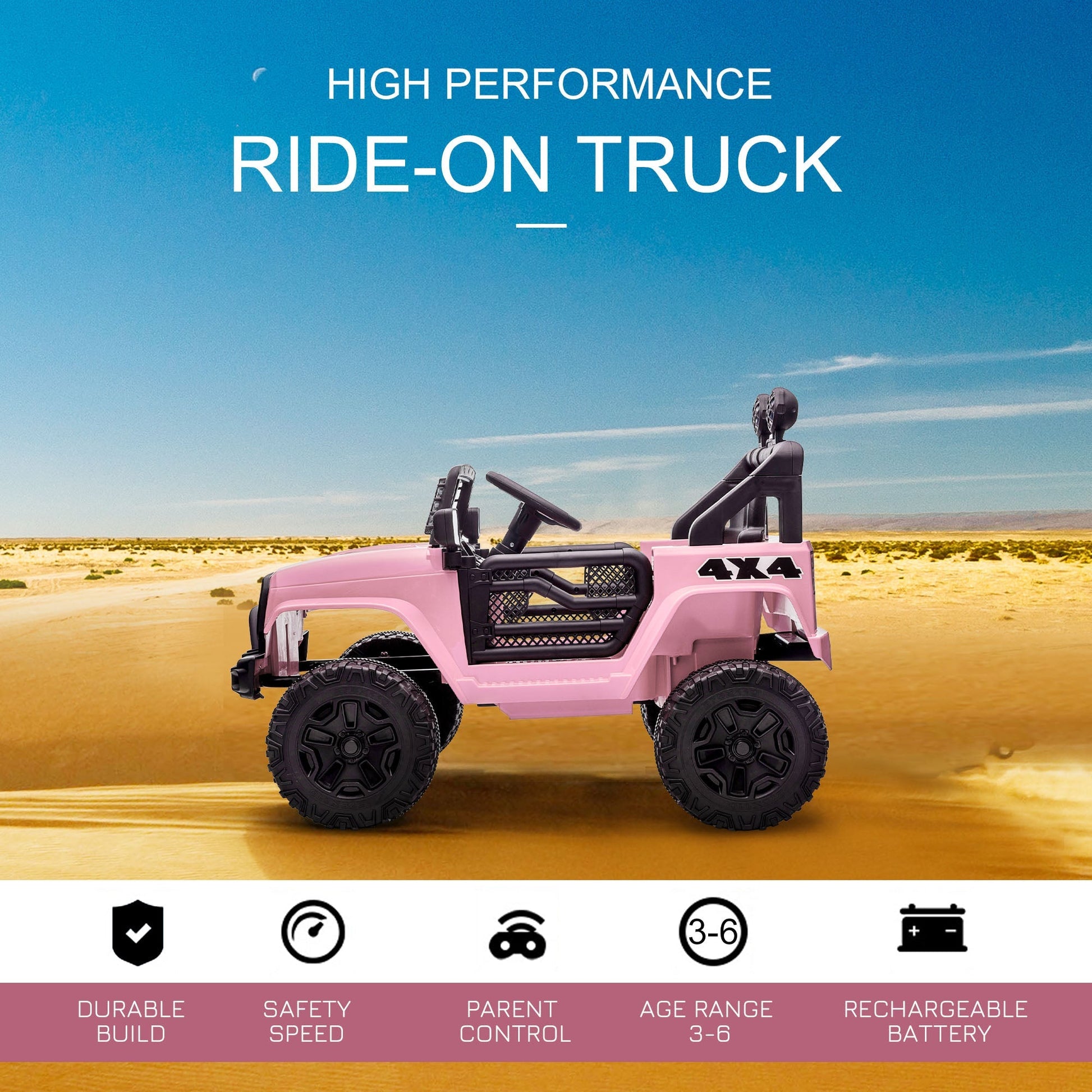 12V Electric Truck Off Road Electric Pickup with Remote Control, Adjustable Speed, Ride on Car for Kids, Pink Electric Toy Cars   at Gallery Canada