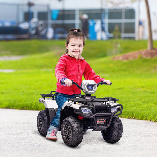 12V Kids ATV Quad, 4 Wheeler Battery Powered Electric Vehicle with Music MP3, Headlights, High Low Speed, Treaded Tires, for Boys and Girls Ages 37-60 Months, White - Gallery Canada