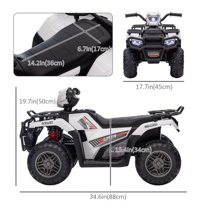 12V Kids ATV Quad with MP3, Headlights, High/Low Speed, Treaded Tires, White Electric Toy Cars   at Gallery Canada