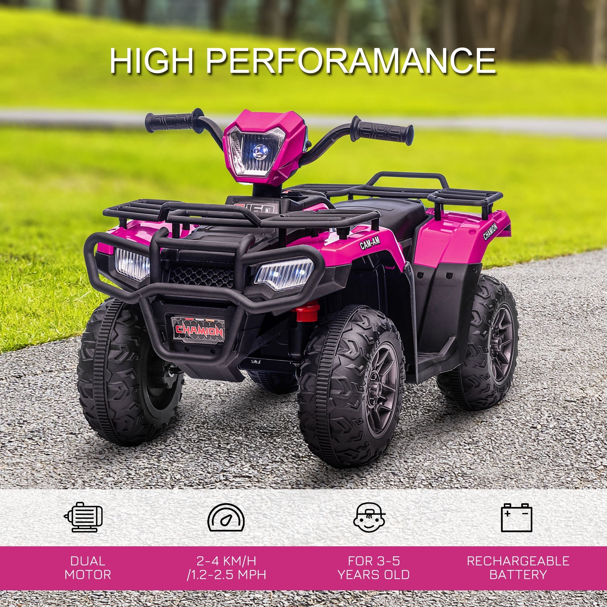 12V Kids ATV Quad with MP3, Headlights, High/Low Speed, Treaded Tires, Pink Electric Toy Cars   at Gallery Canada