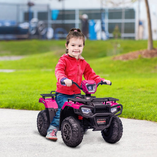 12V Kids ATV Quad, 4 Wheeler Battery Powered Electric Vehicle with Music MP3, Headlights, High Low Speed, Treaded Tires, for Boys and Girls Ages 37-60 Months, Pink - Gallery Canada