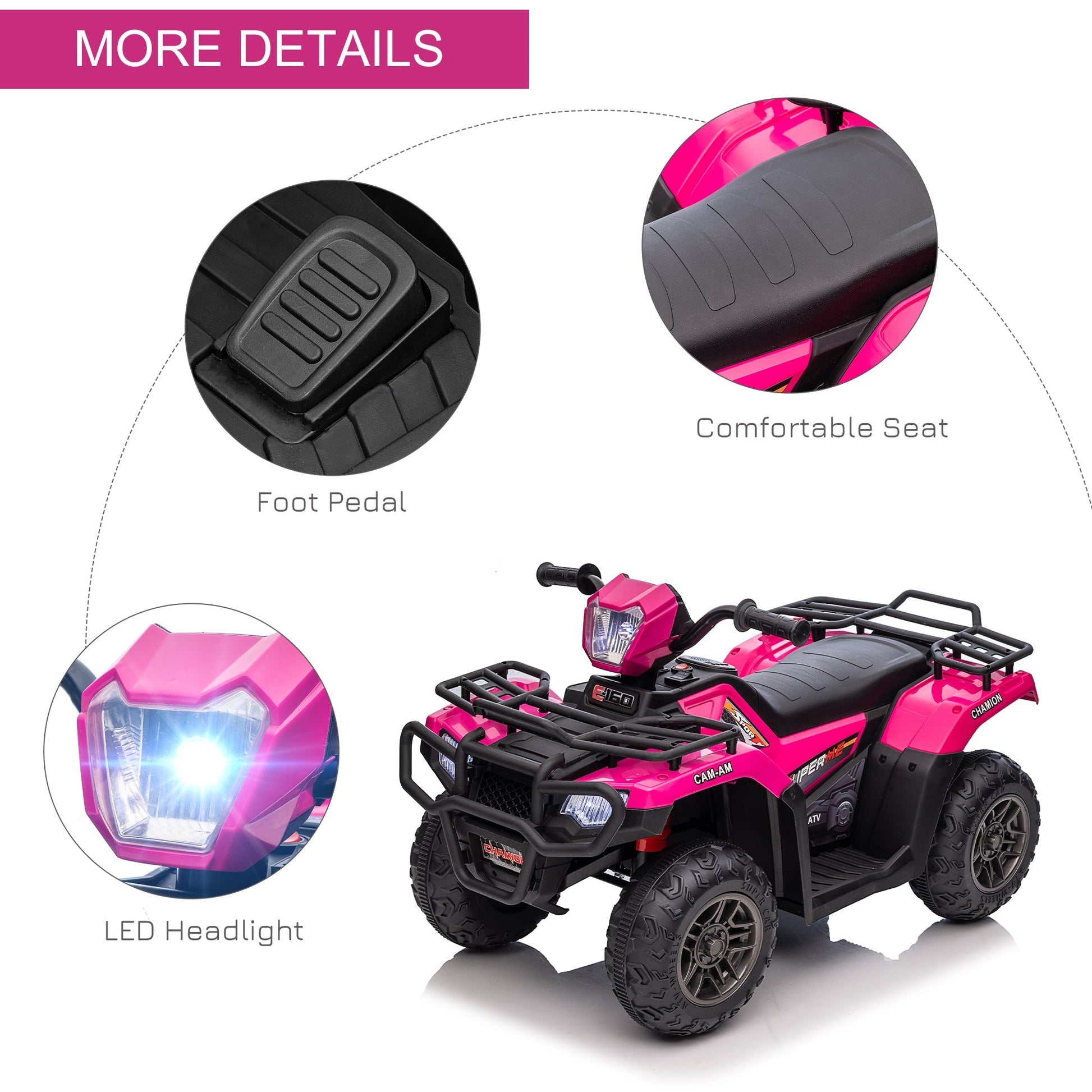 12V Kids ATV Quad with MP3, Headlights, High/Low Speed, Treaded Tires, Pink Electric Toy Cars   at Gallery Canada