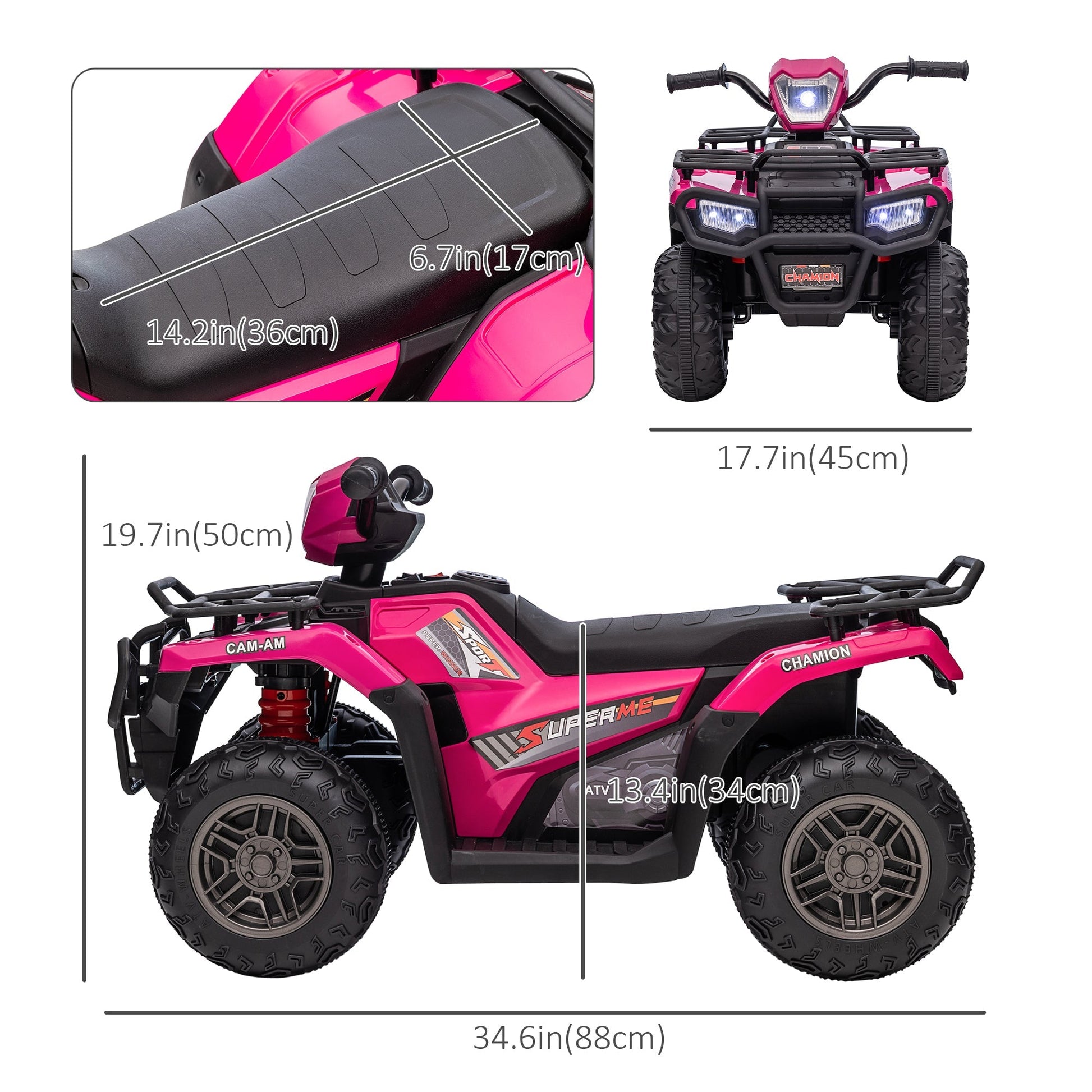 12V Kids ATV Quad with MP3, Headlights, High/Low Speed, Treaded Tires, Pink Electric Toy Cars   at Gallery Canada