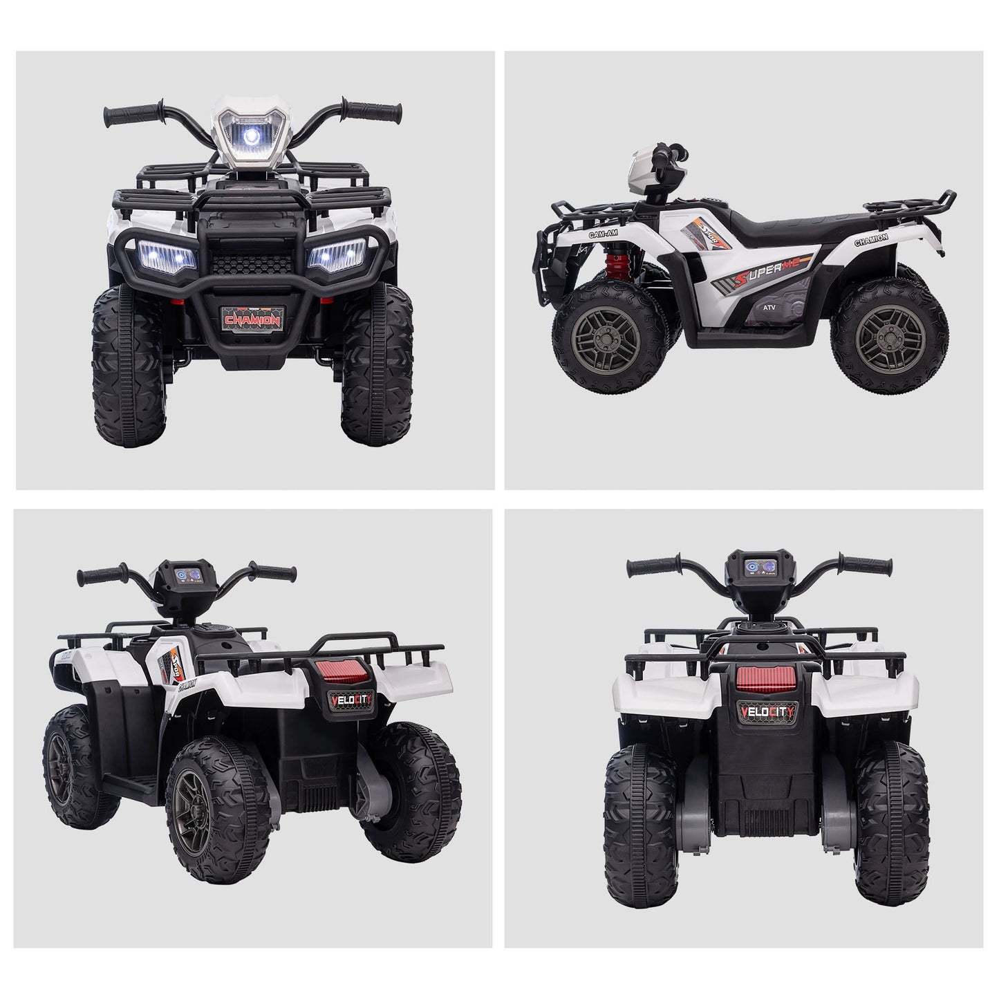 12V Kids ATV Quad with MP3, Headlights, High/Low Speed, Treaded Tires, White Electric Toy Cars   at Gallery Canada