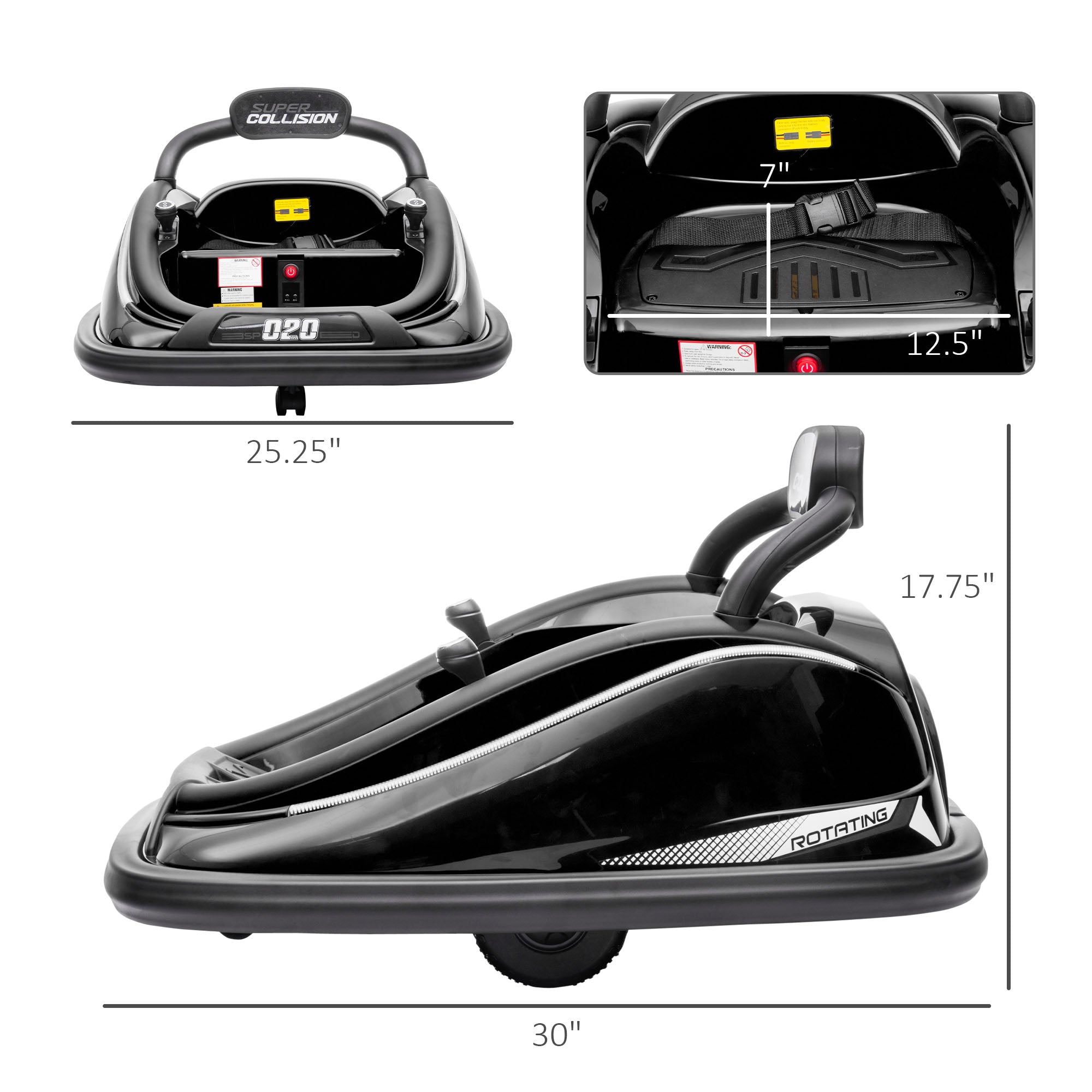 12V Electric Kids Bumper Car with Remote, LED Lights, Safety Belt, Black Electric Toy Cars Black  at Gallery Canada