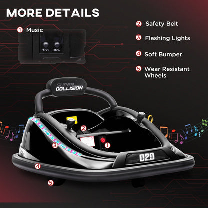 12V Electric Kids Bumper Car with Remote, LED Lights, Safety Belt, Black Electric Toy Cars   at Gallery Canada