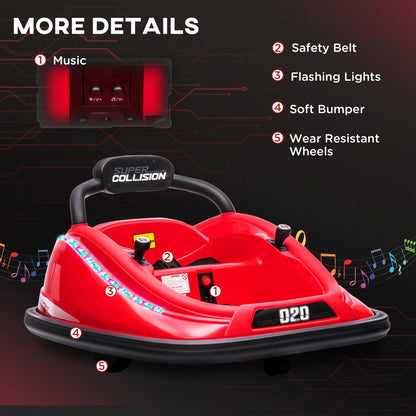 12V Electric Kids Bumper Car with Remote, 360° Rotation, LED Lights, Red Electric Toy Cars   at Gallery Canada