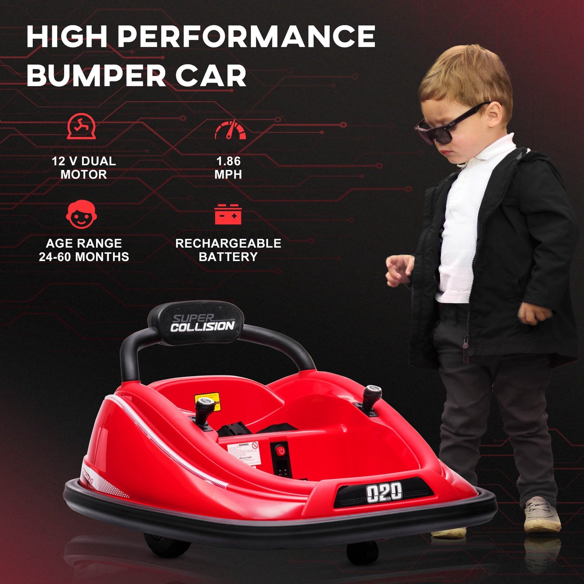 12V Electric Kids Bumper Car with Remote, 360° Rotation, LED Lights, Red Electric Toy Cars   at Gallery Canada