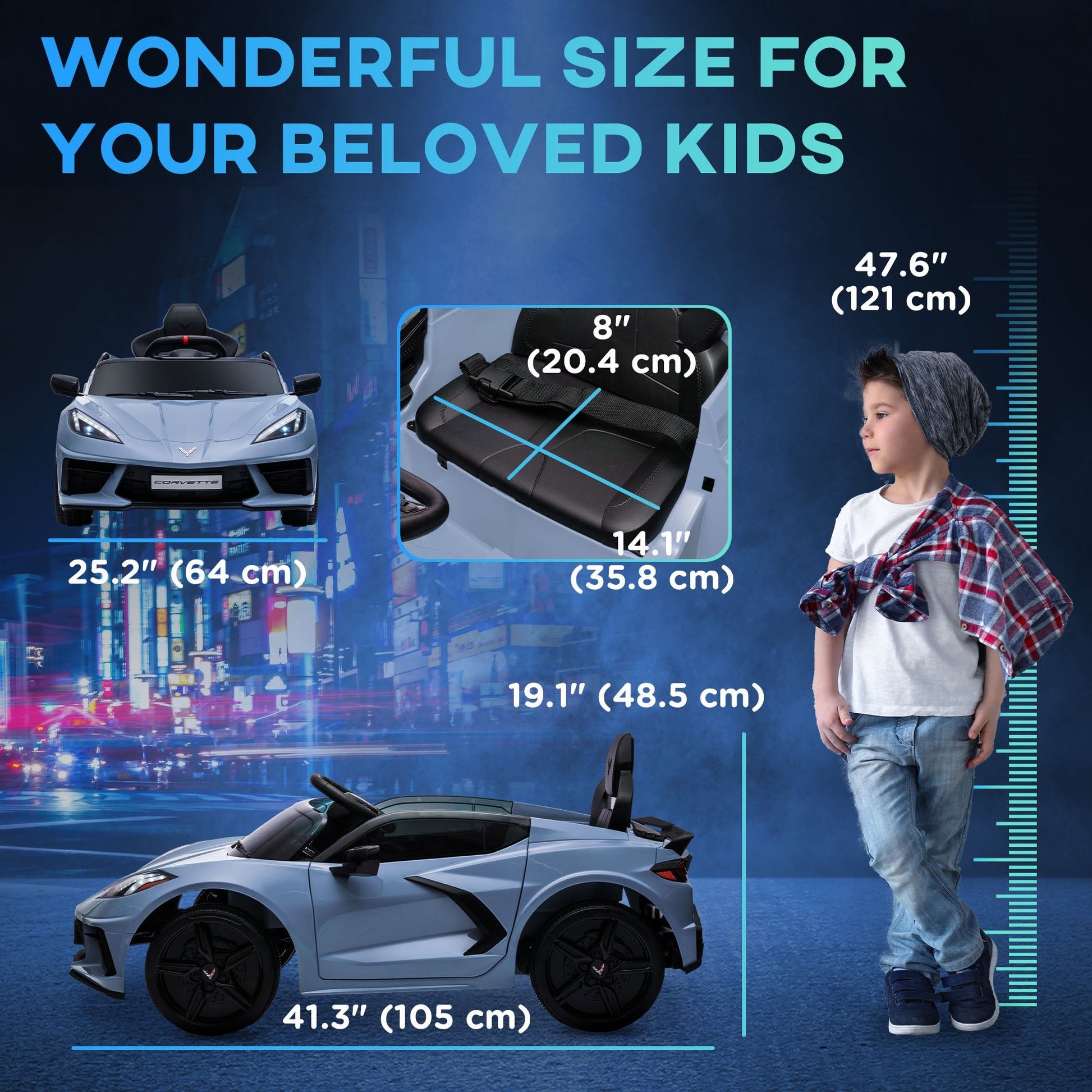 12V Kids Electric Car Corvette Licensed w/ Remote Control, Suspension System, Music, Headlight, Slow Start, Light Blue Electric Toy Cars   at Gallery Canada