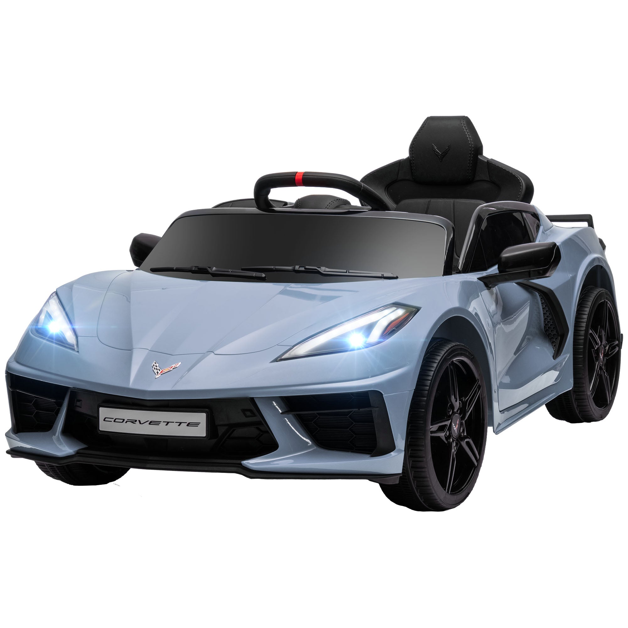 12V Kids Electric Car Corvette Licensed w/ Remote Control, Suspension System, Music, Headlight, Slow Start, Light Blue Electric Toy Cars   at Gallery Canada