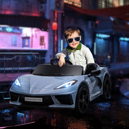 12V Kids Electric Car Corvette Licensed w/ Remote Control, Suspension System, Music, Headlight, Slow Start, Light Blue Electric Toy Cars   at Gallery Canada