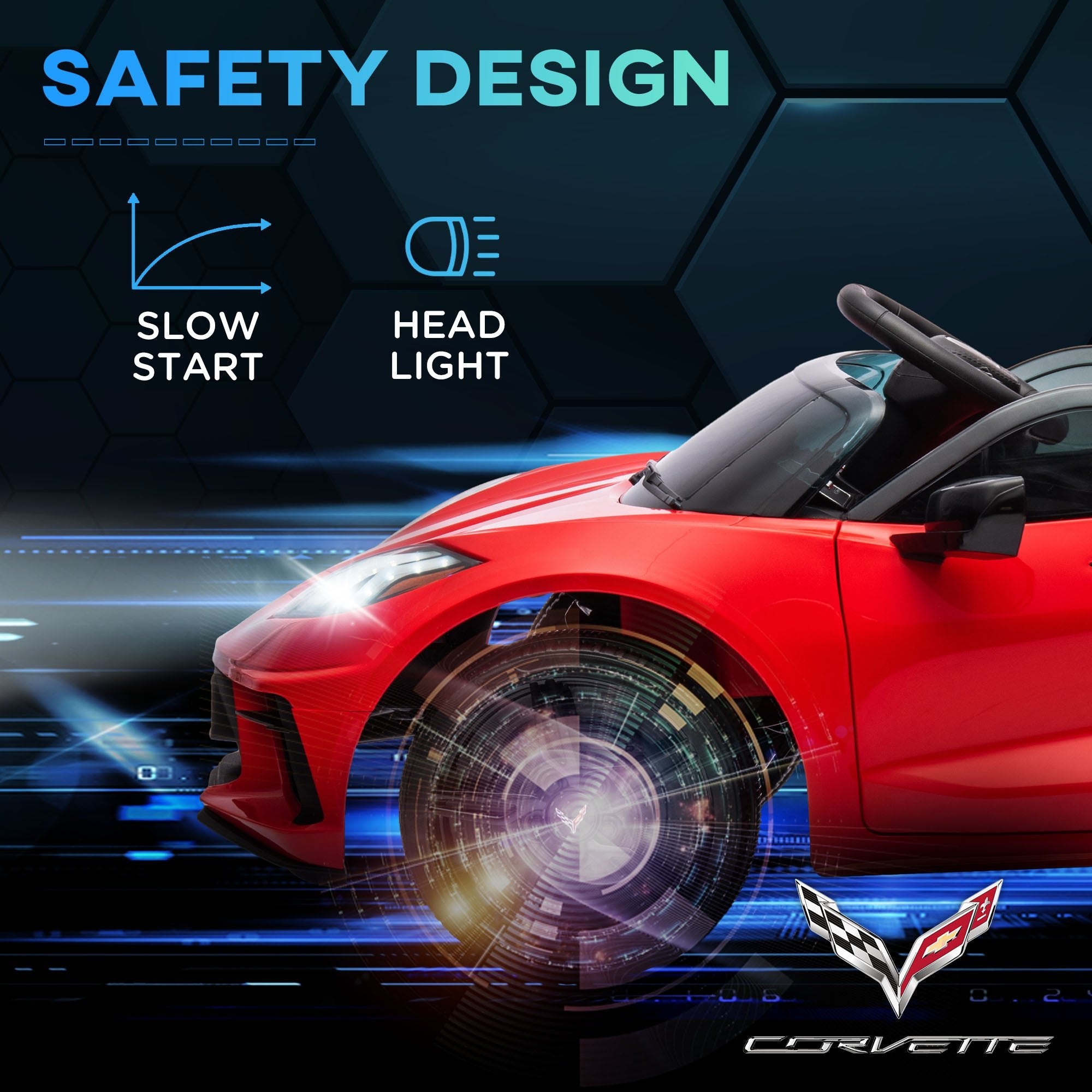 12V Kids Electric Car Corvette Licensed w/ Remote Control, Suspension System, Music, Headlight, Slow Start, Red Electric Toy Cars   at Gallery Canada