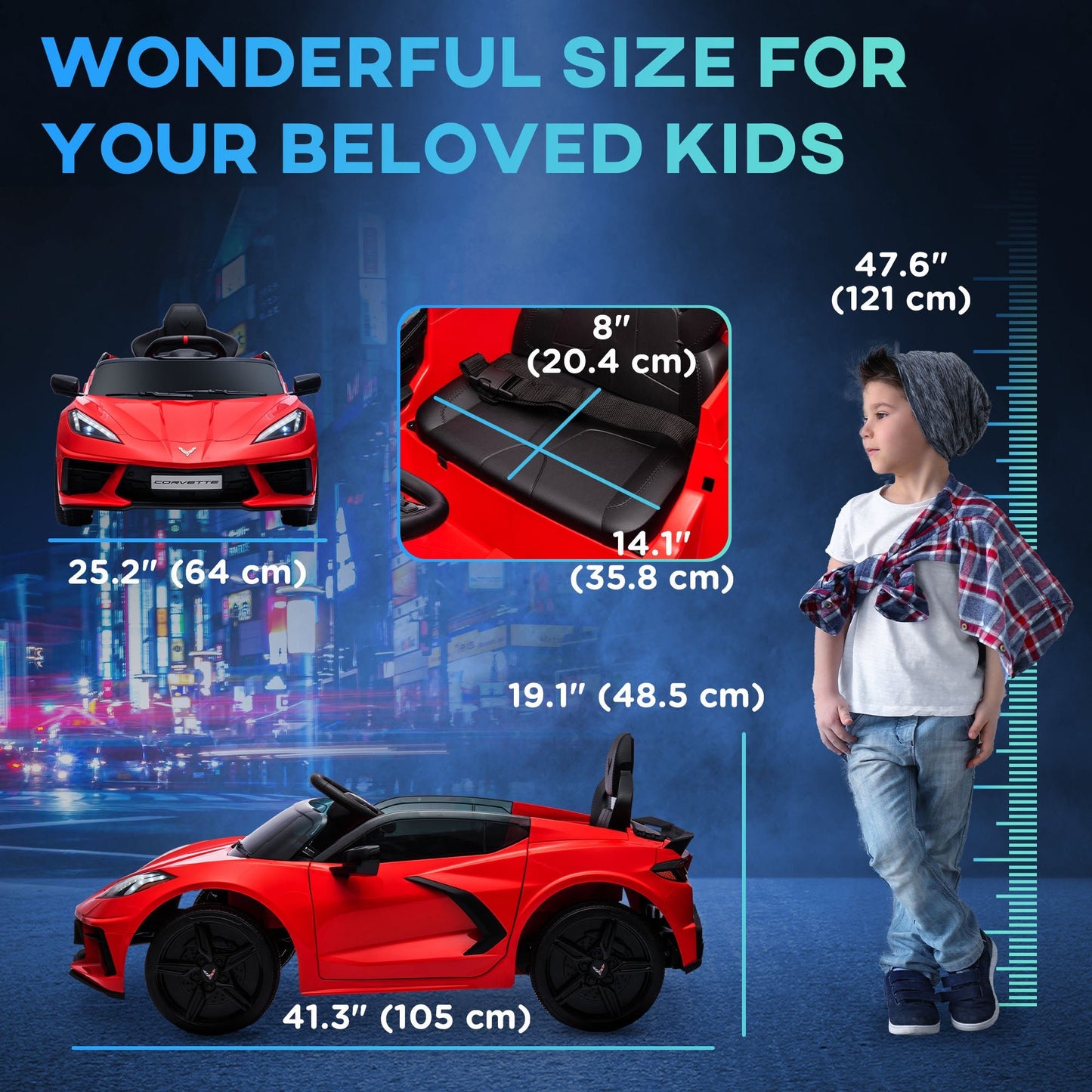 12V Kids Electric Car Corvette Licensed w/ Remote Control, Suspension System, Music, Headlight, Slow Start, Red Electric Toy Cars   at Gallery Canada