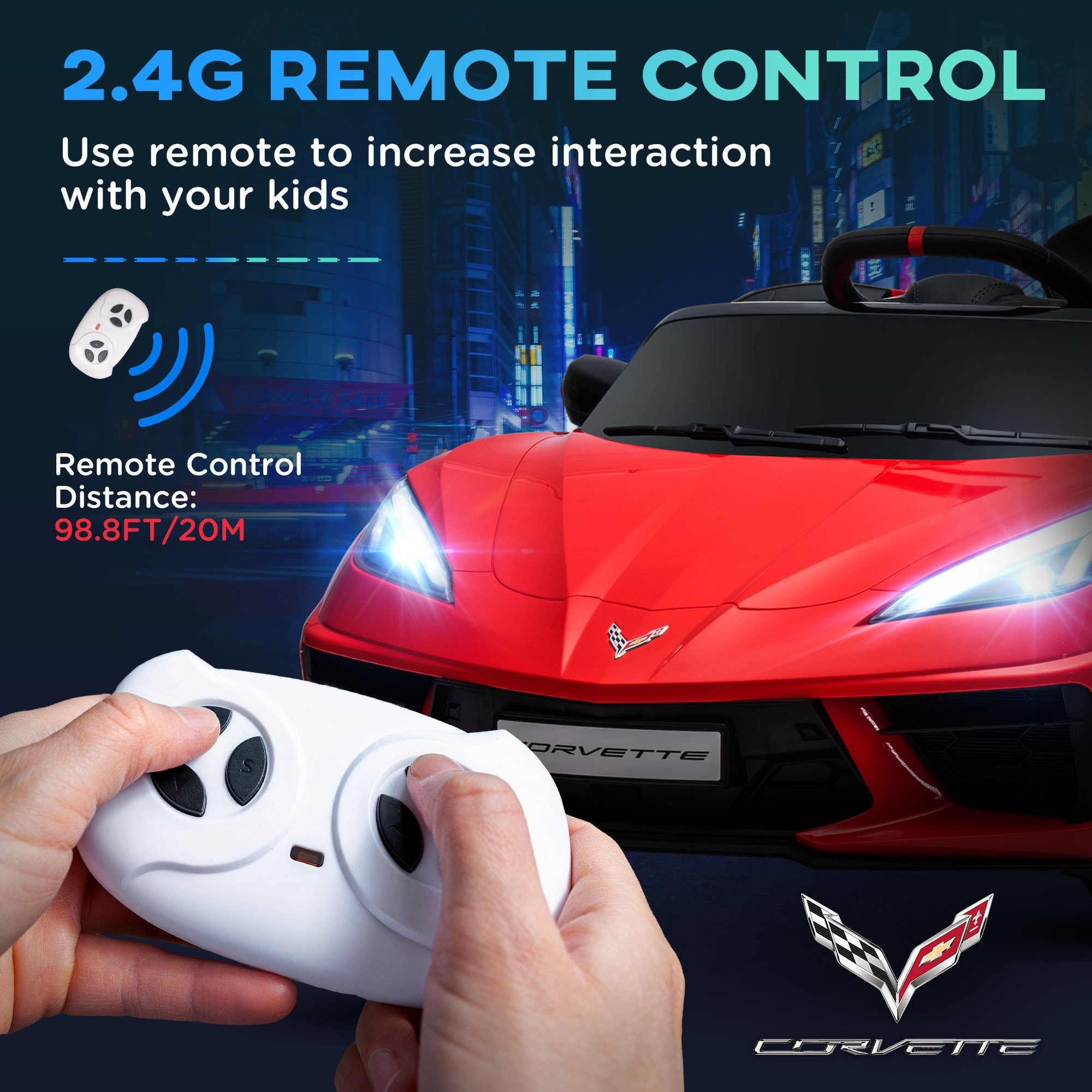 12V Kids Electric Car Corvette Licensed w/ Remote Control, Suspension System, Music, Headlight, Slow Start, Red Electric Toy Cars   at Gallery Canada