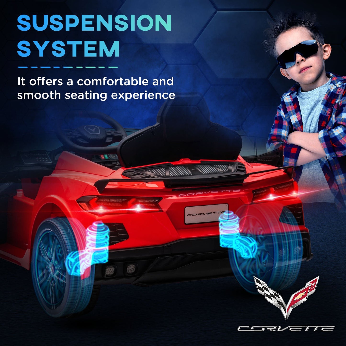 12V Kids Electric Car Corvette Licensed w/ Remote Control, Suspension System, Music, Headlight, Slow Start, Red Electric Toy Cars   at Gallery Canada