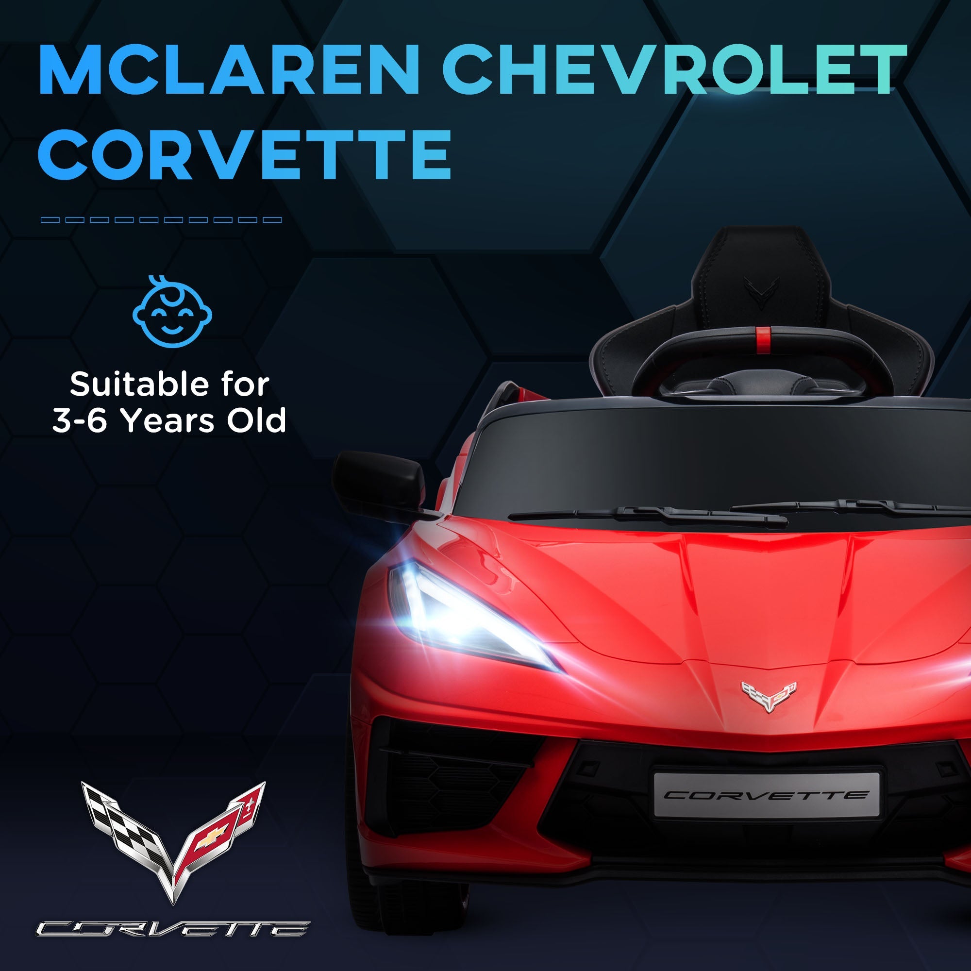 12V Kids Electric Car Corvette Licensed w/ Remote Control, Suspension System, Music, Headlight, Slow Start, Red Electric Toy Cars   at Gallery Canada