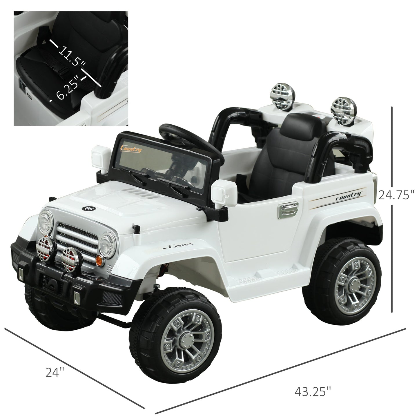 12V Kids Electric Ride On Car Toy Jeep power wheels with Remote Control, White Electric Toy Cars   at Gallery Canada