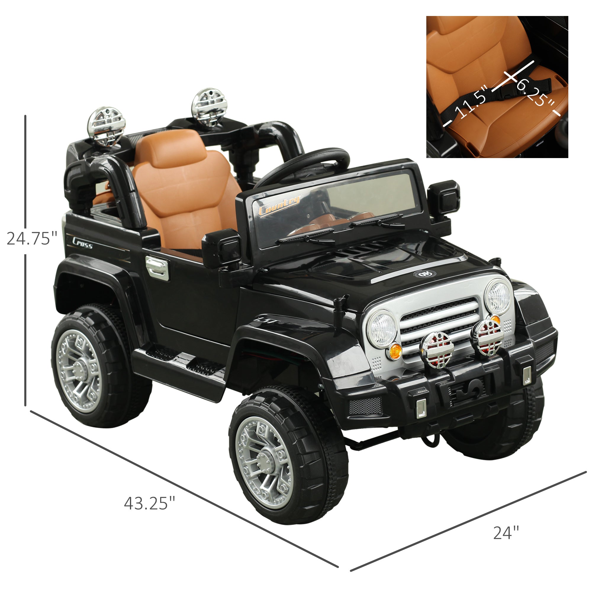 12V Kids Electric Toy Car Jeep Power Wheels with Remote Control Black Electric Toy Cars   at Gallery Canada