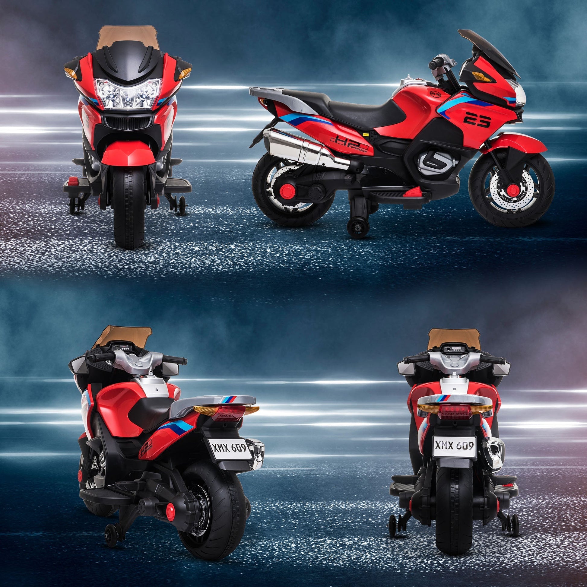 12V Kids Motorcycle with Training Wheels, Battery-Operated Motorbike for Kids with Lights, Music, up to 3.7 Mph, Red Electric Motorcycles   at Gallery Canada