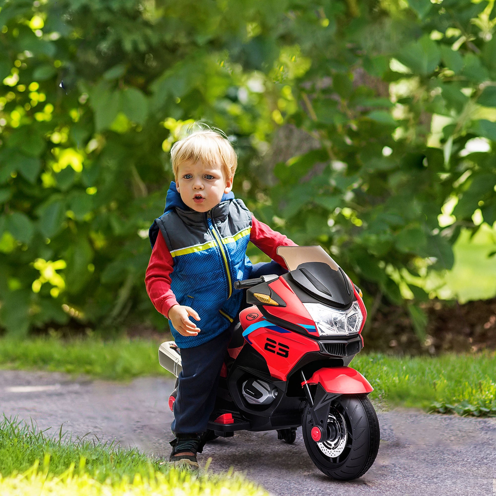 12V Kids Motorcycle with Training Wheels, Battery-Operated Motorbike for Kids with Lights, Music, up to 3.7 Mph, Red Electric Motorcycles   at Gallery Canada