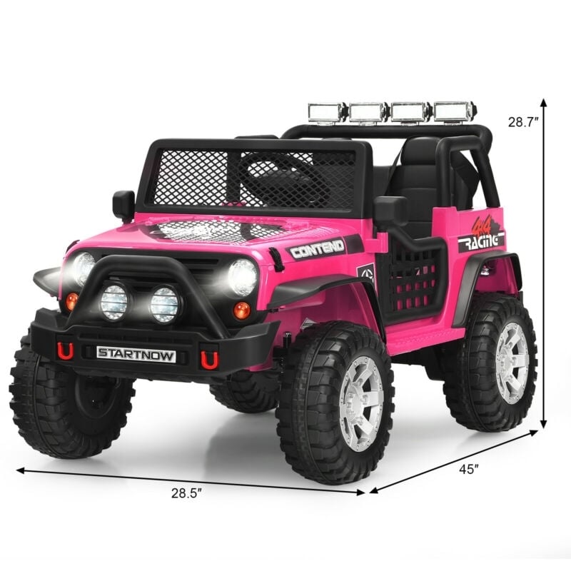 12V Kids Remote Control Electric  Ride On Truck Car with Lights and Music, Pink Powered Ride On Toys   at Gallery Canada