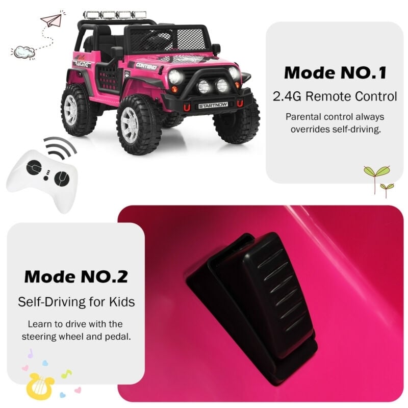 12V Kids Remote Control Electric  Ride On Truck Car with Lights and Music, Pink Powered Ride On Toys   at Gallery Canada