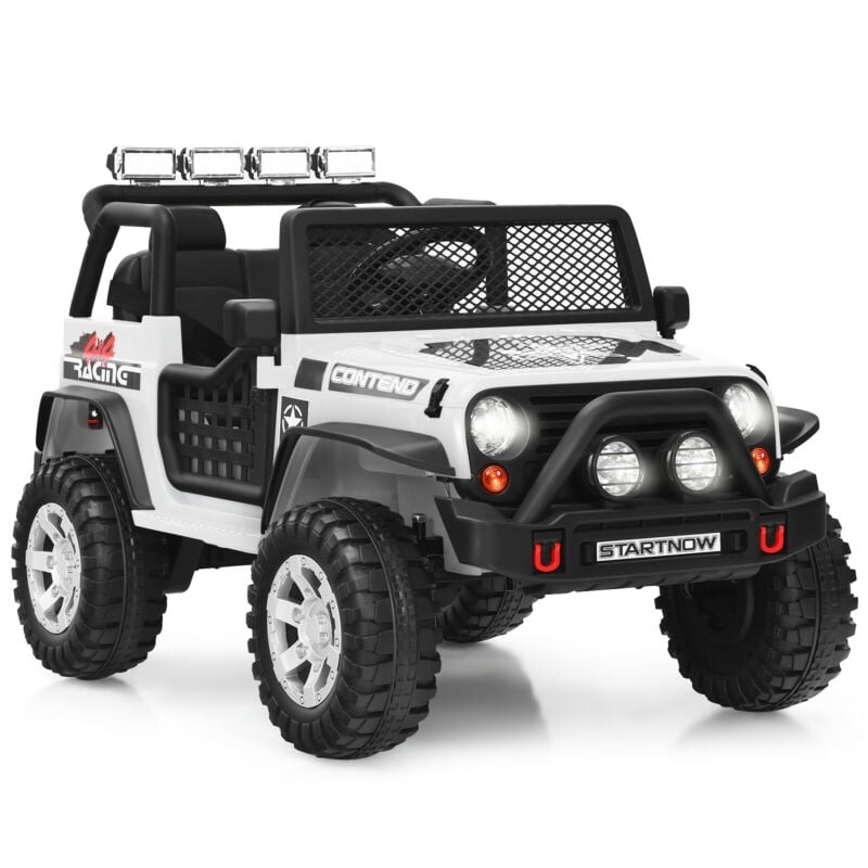 12V Kids Remote Control Electric  Ride On Truck Car with Lights and Music, White Powered Ride On Toys   at Gallery Canada