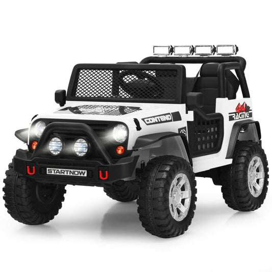 12V Kids Remote Control Electric  Ride On Truck Car with Lights and Music, White Powered Ride On Toys   at Gallery Canada