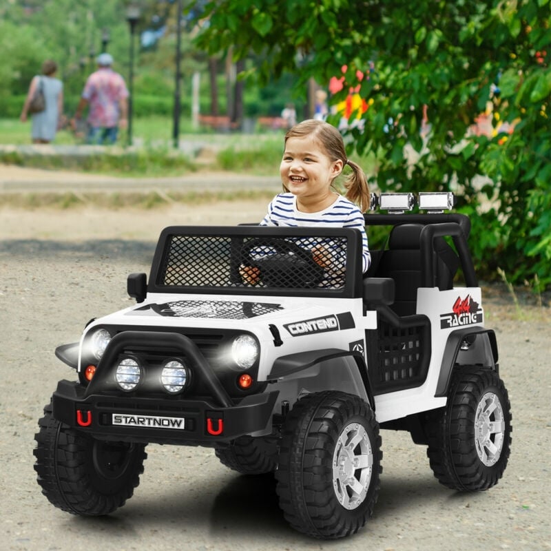 12V Kids Remote Control Electric  Ride On Truck Car with Lights and Music, White Powered Ride On Toys   at Gallery Canada