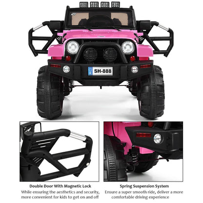 12V Kids Remote Control Riding Truck Car with LED Lights, Pink Powered Ride On Toys   at Gallery Canada