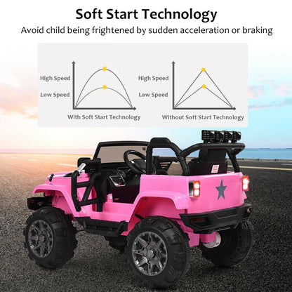 12V Kids Remote Control Riding Truck Car with LED Lights, Pink Powered Ride On Toys   at Gallery Canada