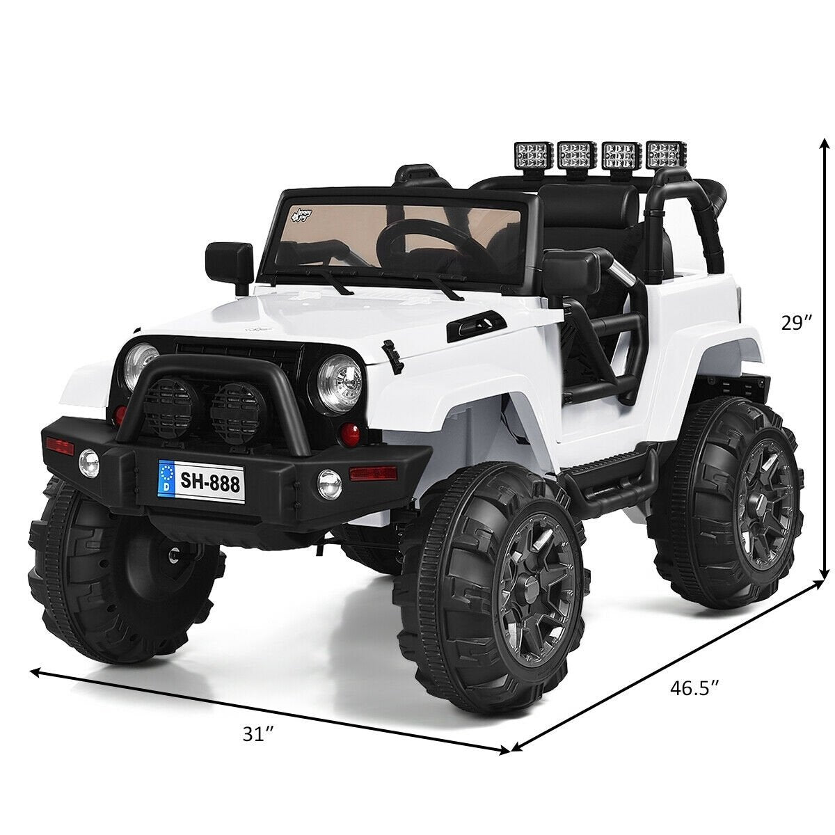 12V Kids Remote Control Riding Truck Car with LED Lights, White Powered Ride On Toys   at Gallery Canada