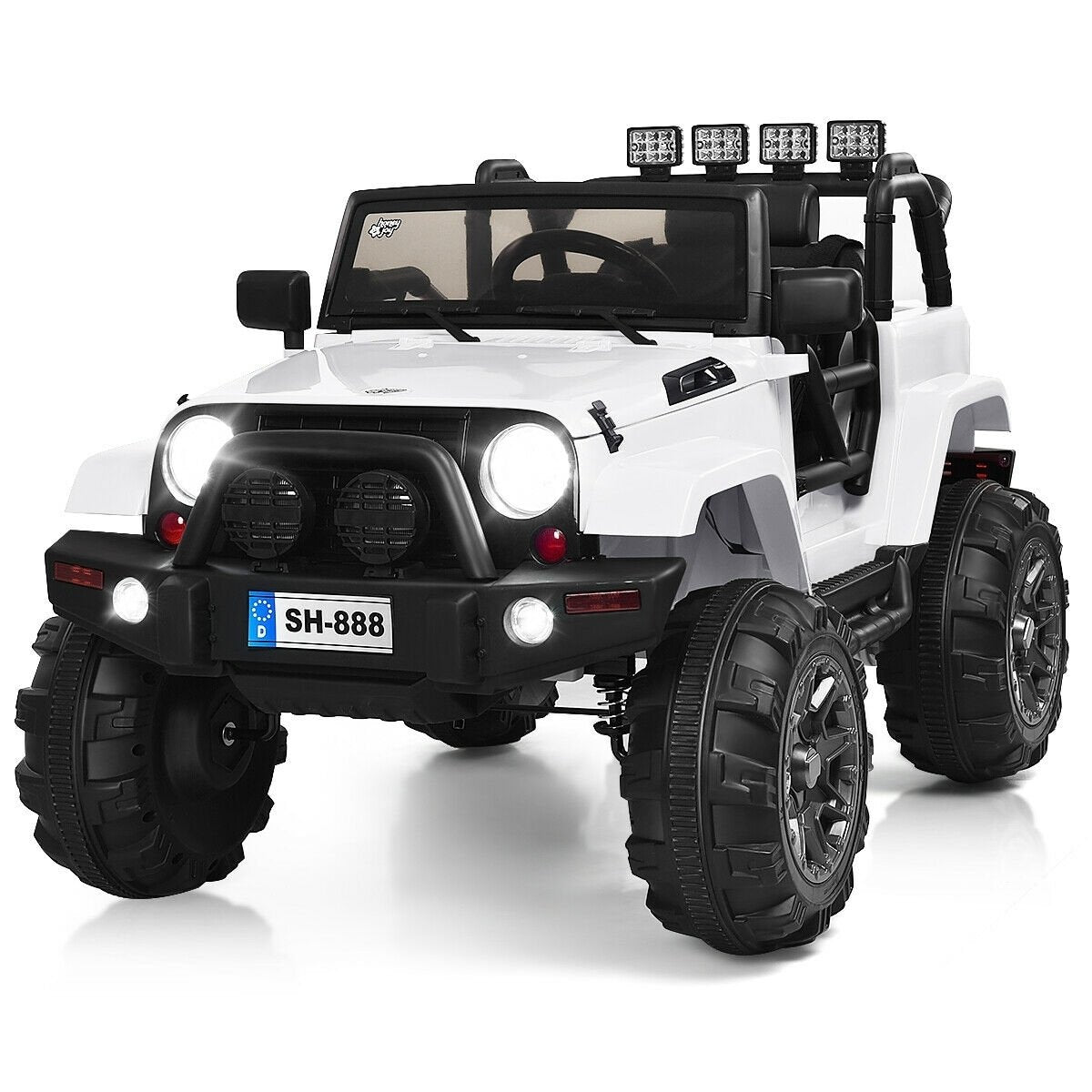 12V Kids Remote Control Riding Truck Car with LED Lights, White Powered Ride On Toys   at Gallery Canada