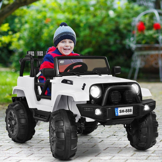 12V Kids Remote Control Riding Truck Car with LED Lights, White Powered Ride On Toys   at Gallery Canada