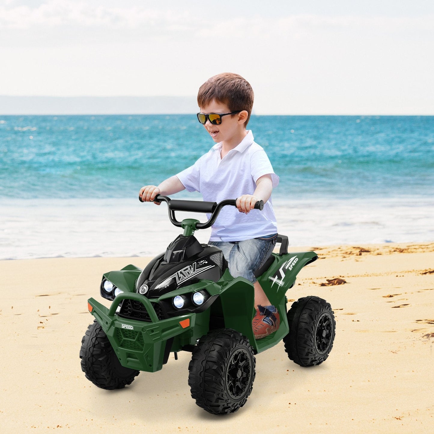 12V Kids Ride On ATV with High/Low Speed and Comfortable Seat, Army Green Powered Ride On Toys   at Gallery Canada