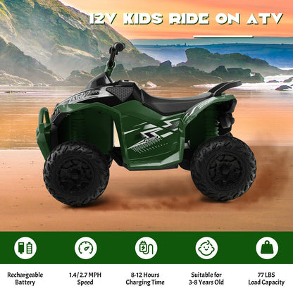 12V Kids Ride On ATV with High/Low Speed and Comfortable Seat, Army Green Powered Ride On Toys   at Gallery Canada