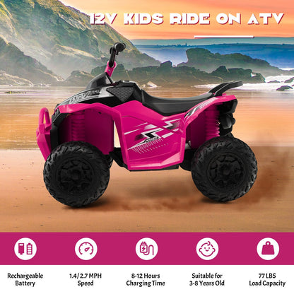 12V Kids Ride On ATV with High/Low Speed and Comfortable Seat, Pink Powered Ride On Toys   at Gallery Canada