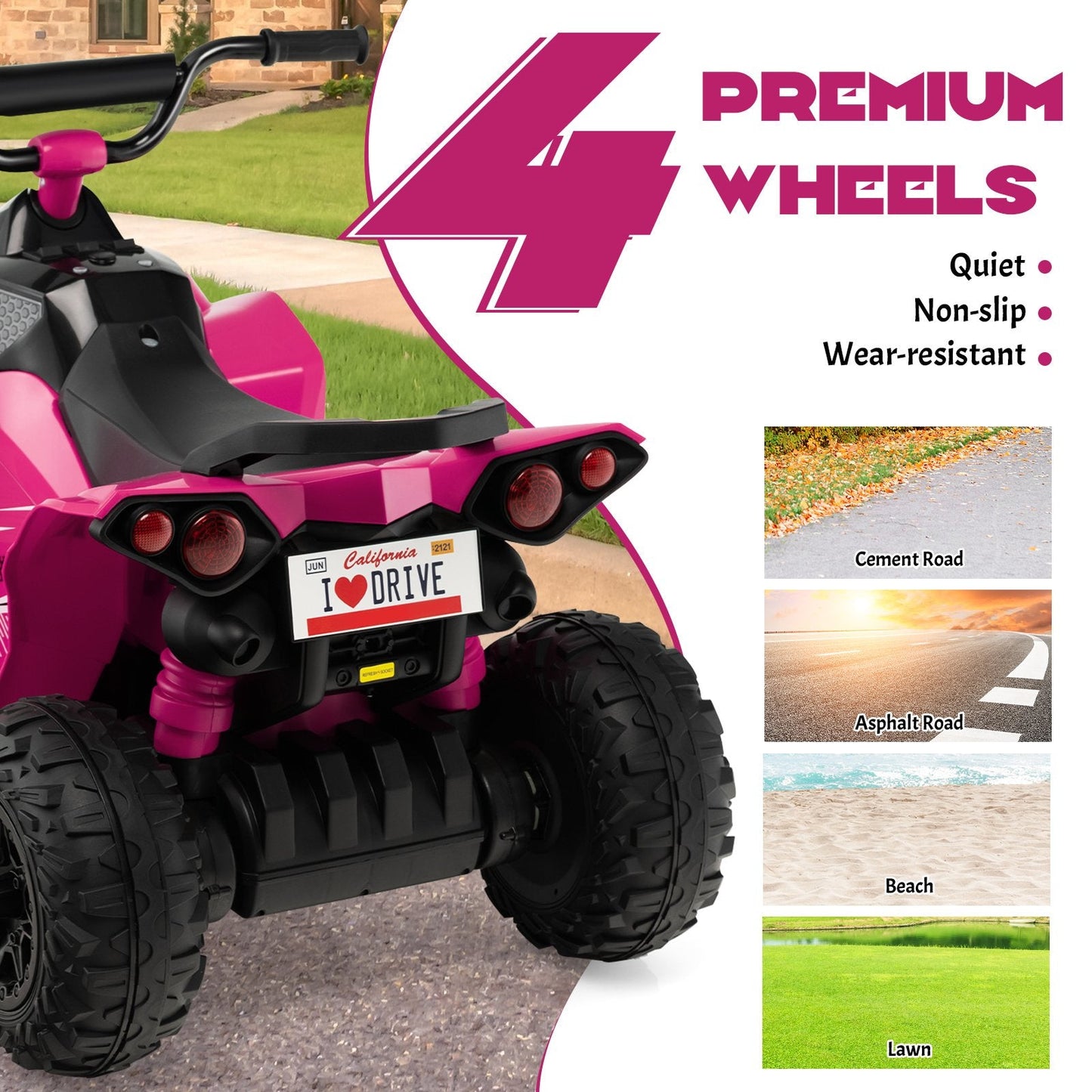 12V Kids Ride On ATV with High/Low Speed and Comfortable Seat, Pink Powered Ride On Toys   at Gallery Canada