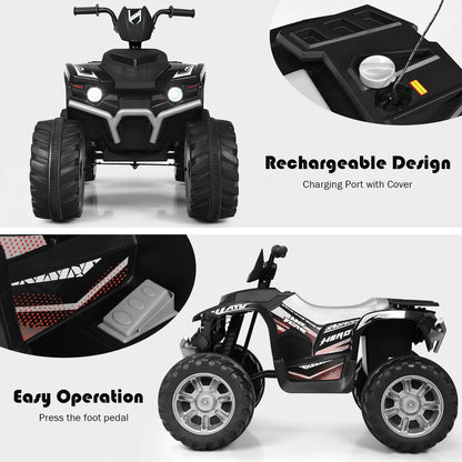 12V Kids Ride on ATV with LED Lights and Treaded Tires and LED lights, Black Powered Ride On Toys   at Gallery Canada